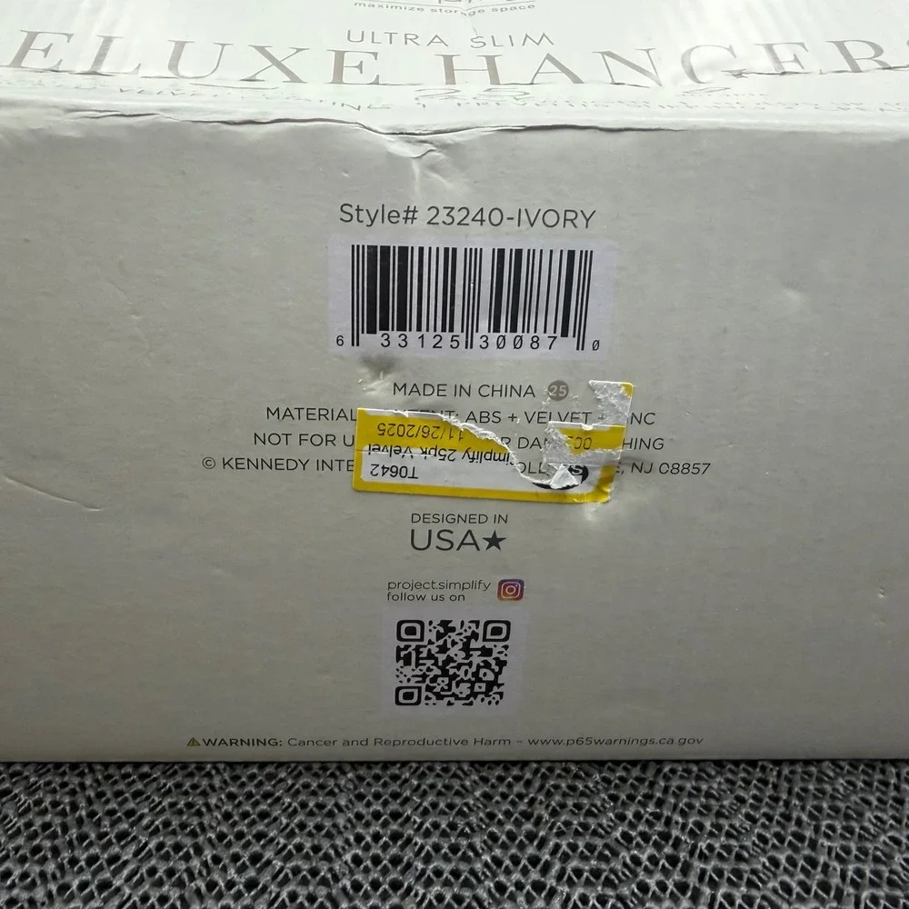 Simplify Ultra Slim Deluxe Velvet Hangers 25 Pack Ivory 23240-IVORY Closet Space